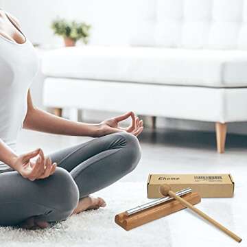 Ehome Meditation Chimes, Mindfulness Solo Hand Chime, Classroom Bell Percussion Instrument, Teacher Tools Reminder Bell with Mallet Storage Bag for Prayer Yoga Eastern Energies Music Gift