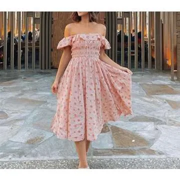 Stylish R.Vivimos Floral Midi Dress with Puff Sleeves