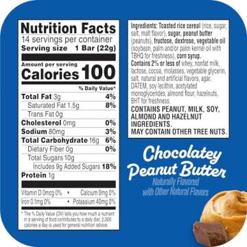 Rice Krispies Treats Crispy Rice Squares, Kids Snacks, Snack Bars, Chocolatey Peanut Butter, 10.8oz Box (14 Bars)