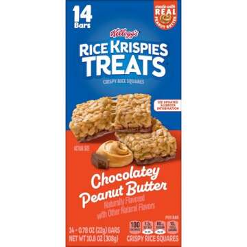 Rice Krispies Treats Crispy Rice Squares, Kids Snacks, Snack Bars, Chocolatey Peanut Butter, 10.8oz Box (14 Bars)