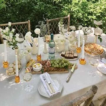 Vixdonos Taper Glass Candlestick Holders Tealight Candle Holders for Table Centerpieces, Wedding Decor and Dinner Party (3 Pcs, Amber)