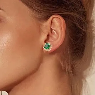 ODETOJOY Elegant Simulated Emerald Earrings in Gold
