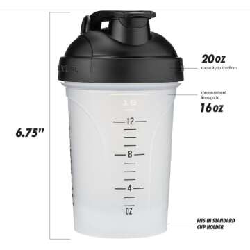 Hydra Cup ProFlow [5 Pack] 20 oz Small Shaker Bottles for Protein Shakes, Shaker Cups with Ball Blender Whisk, Shaker Bottle with Handle, Travel To Go, BPA Free (Bright Colors)