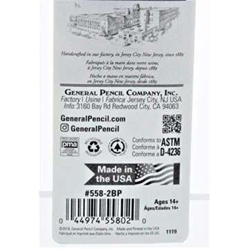 2-Pack - General Pencil 5582BP Charcoal White Pencils 2/Pkg-2B