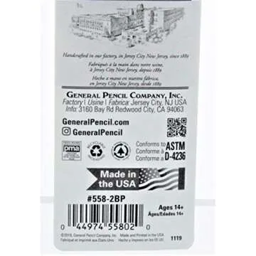 2-Pack - General Pencil 5582BP Charcoal White Pencils 2/Pkg-2B