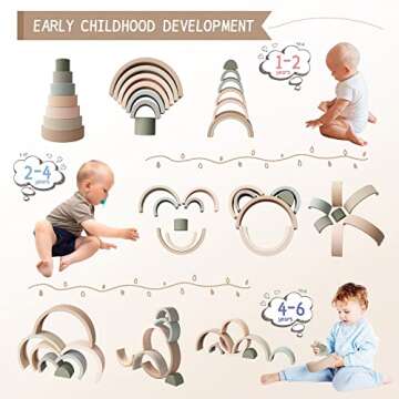 MCGMITT Rainbow Stacking Toy, Silicone Rainbow Stacker for Toddlers, Montessori Nesting Blocks, Building Creative Color Shape Matching Toy Set, 7 Layers (Brown)