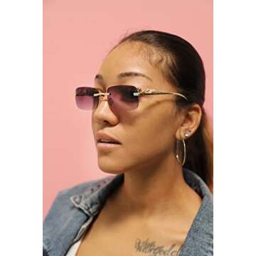 FLAWLESS EYEWEAR Rimless Oversized Sunglasses for Women Men Rectangular Frameless Fashion Shades (Smoke)