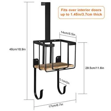 TJ.MOREE Wall Mount/Over The Door Ironing Board Holder with Large Storage Basket, Laundry Room Iron and Ironing Board Holder Storage Holder Black Middle