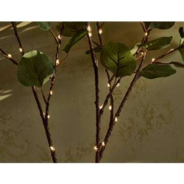 Hairui Lighted Eucalyptus Branches with Timer 24IN 36 LED Battery Operated for Wedding Christmas Party Home Spring Decor (Vase not Included)