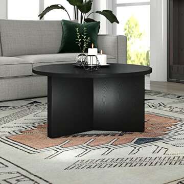 Henn&Hart 32" Wide Round Coffee Table in Black Grain, for Home, Living Room, Bedroom, Entertainment Room, Office