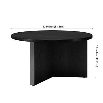 Henn&Hart 32" Wide Round Coffee Table in Black Grain, for Home, Living Room, Bedroom, Entertainment Room, Office