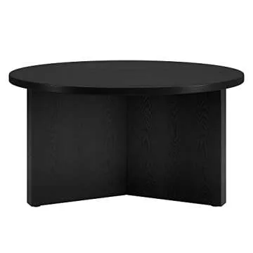 Henn&Hart 32" Wide Round Coffee Table in Black Grain, for Home, Living Room, Bedroom, Entertainment Room, Office
