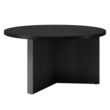 Henn&Hart 32" Wide Round Coffee Table in Black Grain, for Home, Living Room, Bedroom, Entertainment Room, Office