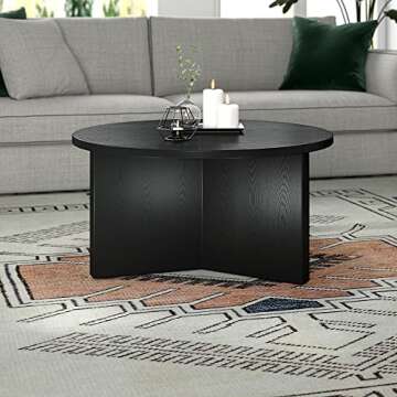 Henn&Hart 32" Wide Round Coffee Table in Black Grain, for Home, Living Room, Bedroom, Entertainment Room, Office
