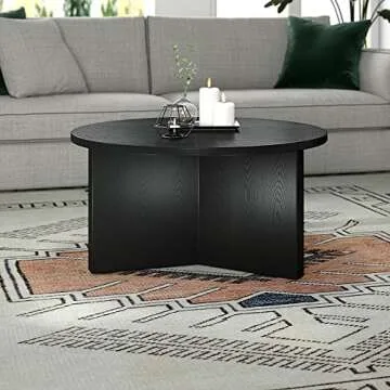 Henn&Hart 32" Wide Round Coffee Table in Black Grain, for Home, Living Room, Bedroom, Entertainment Room, Office