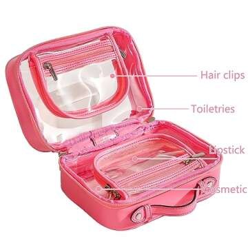 Veki TSA Approved Toiletry Bag Transparent Makeup bag Double Travel Cosmetic bags Case Waterproof Toiletries Bag Large Capacity Open Storage bag Organizer for Women and Girls (Small Rose Red)