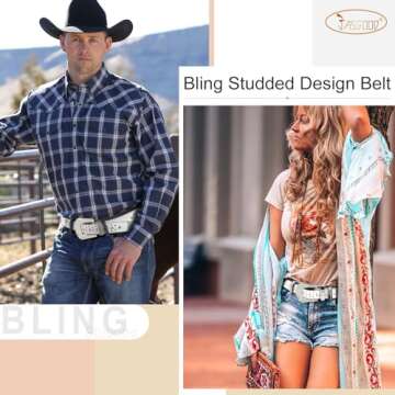 JASGOOD Rhinestone Studded Belt for Men Women - Western Bling Belt for All Occasions