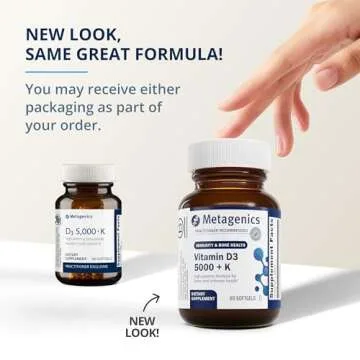Metagenics Vitamin D3 + K - for Immune Support, Bone Health & Heart Health* - Vitamin D with MK-7 (Vitamin K2) - Non-GMO - Gluten-Free - 60 Softgels - 5,000 IU