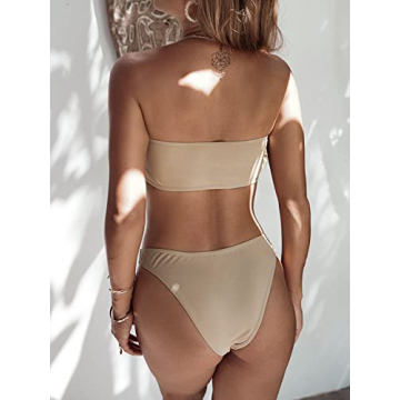 Floerns Women's Ruffle Trim Bandeau Bikini - Stylish Swimwear