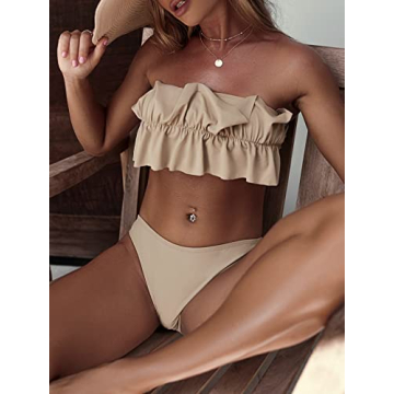 Floerns Women's Ruffle Trim Bandeau Bikini - Stylish Swimwear