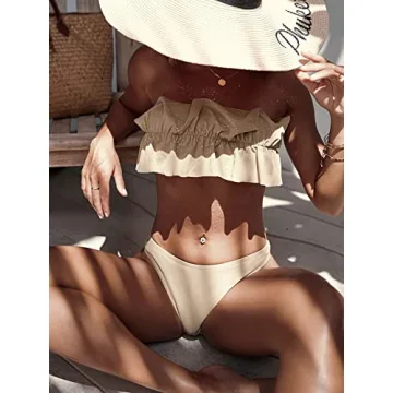 Floerns Women's Ruffle Trim Bandeau Bikini - Stylish Swimwear