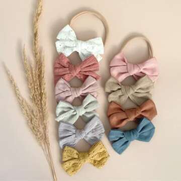 Baby Bow Headbands - 10PCS Baby Girl Nylon Headbands - Bows on Nylon Headband for Newborn, Infant, T...
