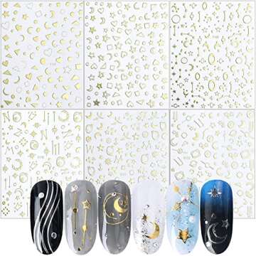 12 Sheets Gold Nail Art Stickers Decals,Nail Supplies 3D Self-Adhesive Nail Decals Metallic Stars Moon Glitter Gold Silver Nail Art Design Stickers for Women Girls Manicure Accessories Craft