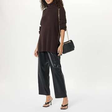 The Drop Women's Grayson Super Soft Drop Shoulder Turtleneck Sweater, Java Chocolate, XXS