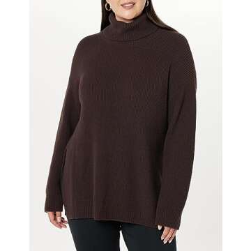 The Drop Women's Grayson Super Soft Drop Shoulder Turtleneck Sweater, Java Chocolate, XXS