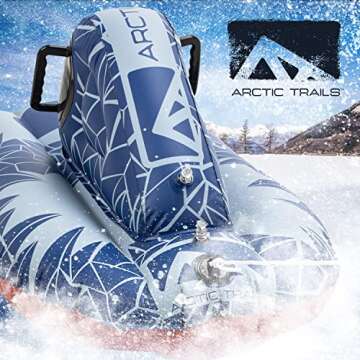 Franklin Sports Arctic Trails Inflatable Snowmobile Sled - Kids Winter Toy for Sledding - Blow Up Snowmobile Style Sled Tube for Kids Age 6+ - Heavy Duty PVC Inflatable Kids Sled with Pull Rope