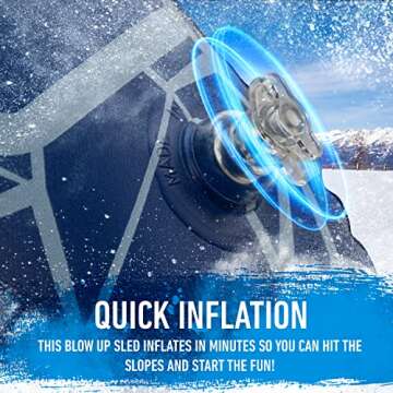 Franklin Sports Arctic Trails Inflatable Snowmobile Sled - Kids Winter Toy for Sledding - Blow Up Snowmobile Style Sled Tube for Kids Age 6+ - Heavy Duty PVC Inflatable Kids Sled with Pull Rope