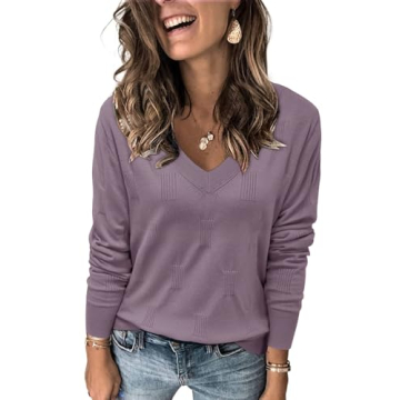 Arach&Cloz Womens Spring Tops 2025 Fashion Plus Size V Neck Long Sleeve Shirt Knitted Pullover Sweat...