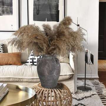 9.5'' Black Terracotta Vase Handmade Rustic Floor Ceramic Vases Large Antique Pottery Clay with 3 Ea...