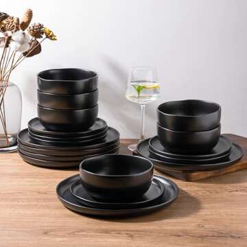 AmorArc Ceramic Dinnerware Sets, Wavy Rim Stoneware Plates and Bowls Sets, Highly Chip and Crack Res...