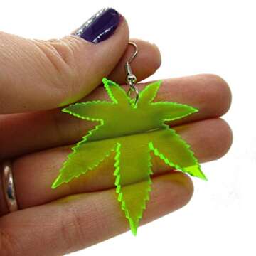 Big Neon Green Pot Leaf Dangle Earrings for Rave Wear