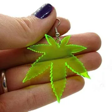 Big Neon Green Pot Leaf Dangle Earrings for Rave Wear