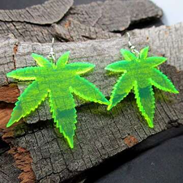 Big Neon Green Pot Leaf Dangle Earrings for Rave Wear