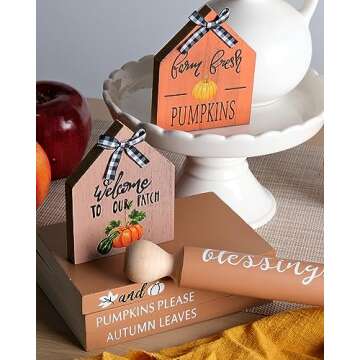 DN DECONATION 8 Pcs Fall Tiered Tray Decor Set,Fall Decorations for Home,Wooden Pumpkin Decoration, Thanksgiving Wooden Table Signs,Fall Book Stack Decor,Home, Table, Farmhouse, Gifts