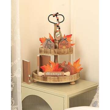 DN DECONATION 8 Pcs Fall Tiered Tray Decor Set,Fall Decorations for Home,Wooden Pumpkin Decoration, Thanksgiving Wooden Table Signs,Fall Book Stack Decor,Home, Table, Farmhouse, Gifts