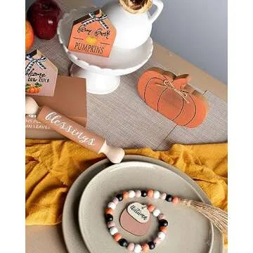 DN DECONATION 8 Pcs Fall Tiered Tray Decor Set,Fall Decorations for Home,Wooden Pumpkin Decoration, Thanksgiving Wooden Table Signs,Fall Book Stack Decor,Home, Table, Farmhouse, Gifts