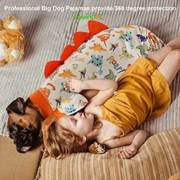 LovinPet Large Dog Onesie, Anti Licking & Post Surgery Recovery Pajamas, Lightweight Stretch Jersey Knit Jurassic Blue Prints Dog Jammies, XXL with UV Protection