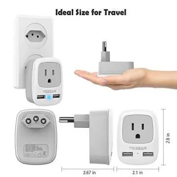 TESSAN Brazil Power Adapter Travel Plug, 3 in 1 USA Outlet Adapter with 2 USB Charging Ports and US Grounded Input Type N