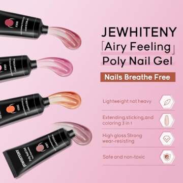 JEWHITENY Poly Extension Gel Nail Kit 14 PCS Poly Gel With Mini Nail Lamp Poly Nail Gel Kit with Slip Solution Basic Poly Gel Nail Art Tools Nail Art Design Beginner Kit