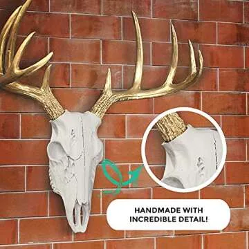 WALL CHARMERS Mini White + Gold Antler Faux Deer Skull - 16" Faux Taxidermy Animal Head Wall Decor - Handmade Farmhouse Decor