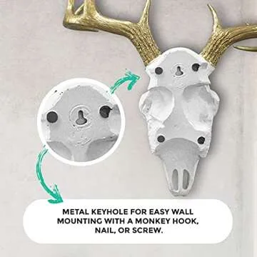 WALL CHARMERS Mini White + Gold Antler Faux Deer Skull - 16" Faux Taxidermy Animal Head Wall Decor - Handmade Farmhouse Decor