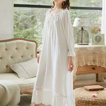 Homgro Women's Victorian Nightgown 3/4 Sleeve Frilly Cotton Night Gown Sleep Dress Pleated Lace Maxi...