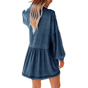 Loveimgs Oversized Distressed Denim Tunic Dress with Pockets