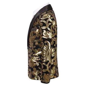 Boys Tuxedo Suit Shiny Fashion Dress 2 Pieces Blazer Pants Sequin Shawl Collar Gold