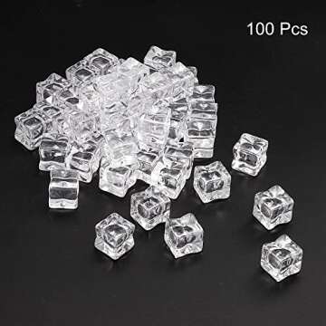 PATIKIL 15mm Fake Ice Cubes, 100 Pack Acrylic Square Reusable Decorative Display Ice Rock for Home Wedding Photography, Clear