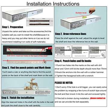 Mirrored Furniture Wall Shelf with Drawer, Crystal Diamond Floating Showcase, Silver Mirror Crushed Diamond Decorative Dressing Table, Gorgeous Bling TV Set (One Drawer, 28.1" L×8.2" W×4" H)